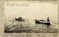 Carte postale montrant des chaloupes transportant des victimes du naufrage