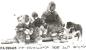 Une famille inuit assise sur leurs traneaux, juste aprs leur arrive