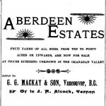 Annonce pour les fermes fruitières du Domaine Aberdeen dans le Vernon News, 1892
