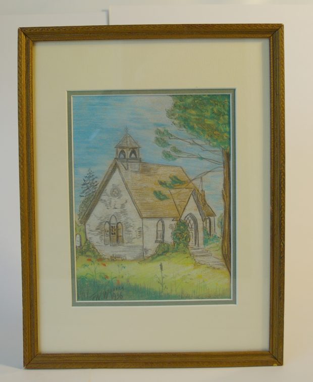 Aquarelle encadrée de la deuxième église St. James.