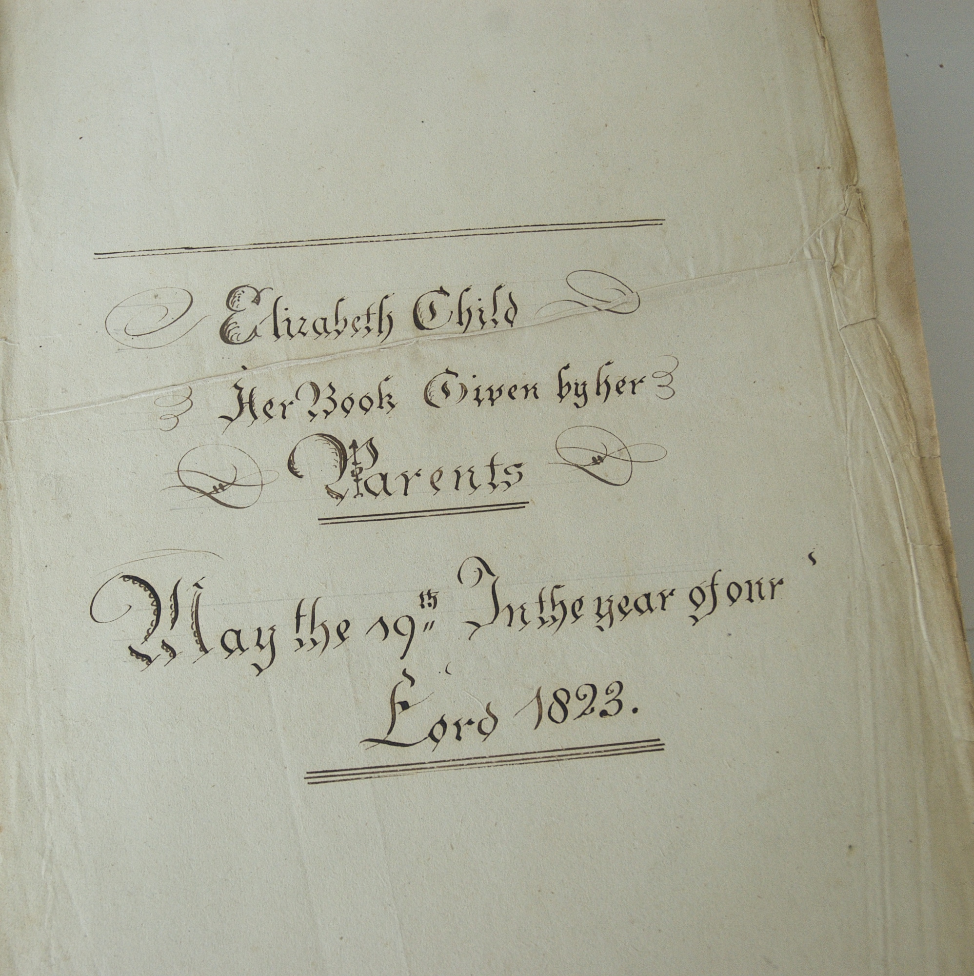 Elizabeth Child Son livre offert par ses parents, Le 19 mai de l'an de grâce 1823.