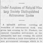 Article de journal sur la conférence publique de Plaskett du 4 mars 1914
