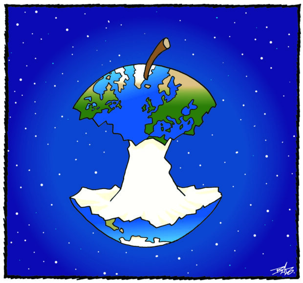 Illustration : Dessin de la planète Terre à l’image d’un cœur de pomme.
