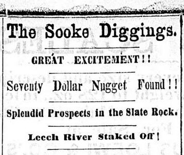 publication d’une découverte d’or dans la rivière Leech, à Sooke