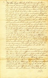 Déclaration manuscrite sur papier jauni au nom des Noirs libres de la province du Nouveau-Brunswick.