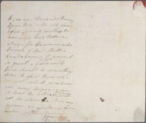 Lettre manuscrite en lettres cursives sur papier jauni datée de 1783. 