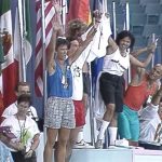 Séance de photos sur le podium à la cérémonie de clôture