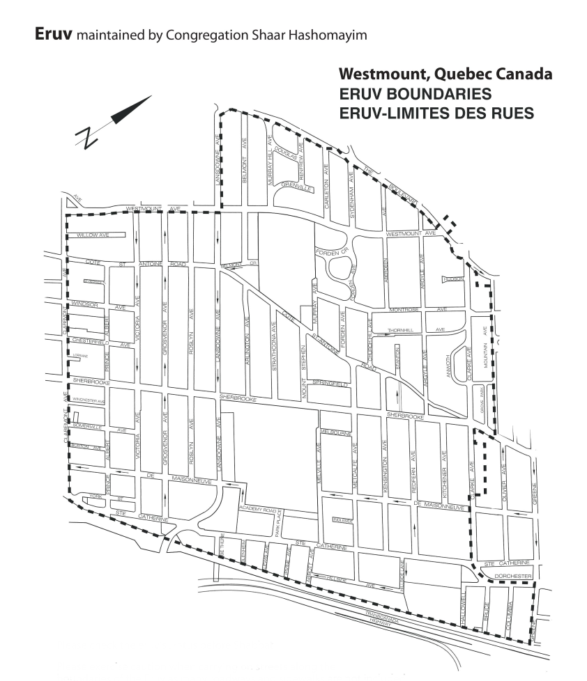 Une carte montrant les limites de l’érouv dans la municipalité de Westmount.