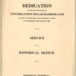 Dédicace de la nouvelle synagogue de la congrégation Shaar Hashomayim, publication commémorative