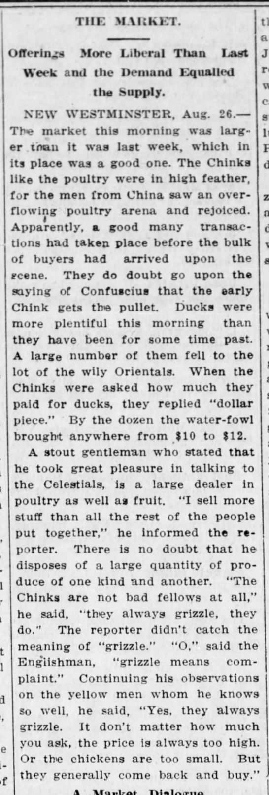 Article du «Chilliwack Progress» du 31 août 1910 