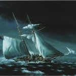 Le HMS Speedy bravant la tempête