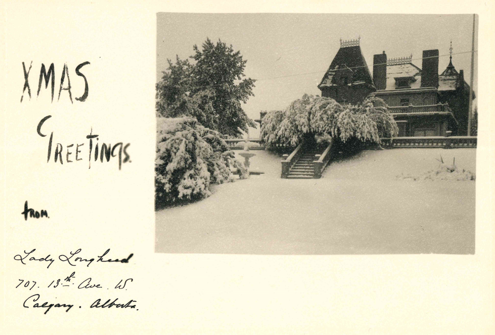 Image d’une carte de Noël avec photo de la maison Beaulieu enneigée