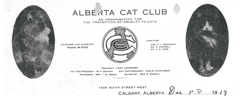 Papier à en-tête du club des chats de l’Alberta avec logo et deux images de chats
