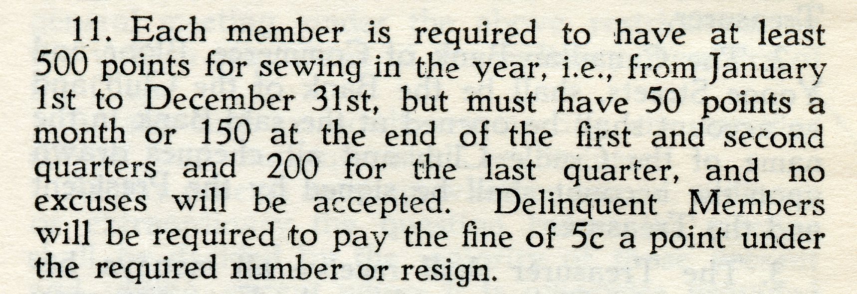 Coupure expliquant que les membres devaient accumuler au moins 500 points dans l’année. Celles qui n’atteignaient pas cette cible devaient payer 5 cents par point manquant ou démissionner du club.
