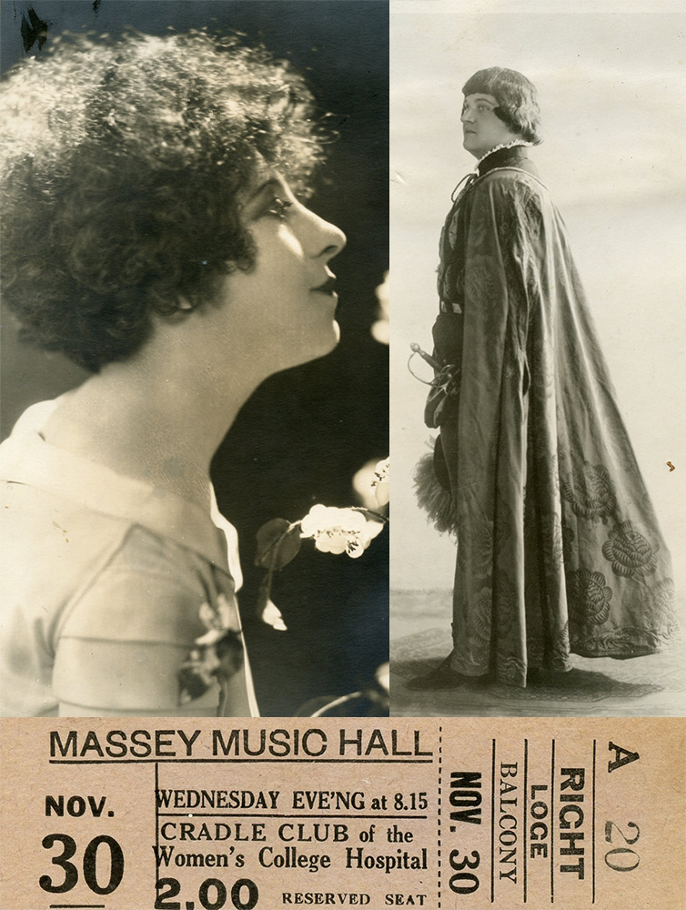 Souvenirs du concert de collecte de fonds du Cradle Club tenu au Massey Music Hall en novembre 1932 incluant deux photos, dont une de la soprano canadienne Jeanne Mignolet et l’autre du ténor canadien-français George Dufresne, ainsi qu’un talon de billet. 