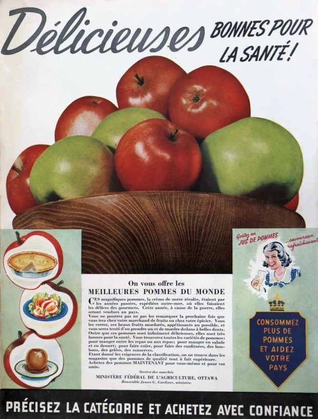 Publicité incitant à manger des pommes pendant la Guerre 39-45