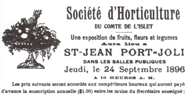 Annonce d'une exposition de fruits, fleurs et légumes de la Société d'Horticulture du comté de L'Islet, 24-09-1896