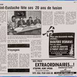 Article soulignant les vingt ans de la fusion de la Paroisse et de la Ville de Saint-Eustache