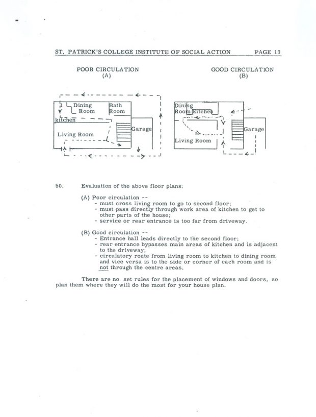 Page 13 du livret de l’Institut d’action sociale du collège Saint-Patrick, illustrant les formes de circulation d’air dans l’un de leurs plans de maison.