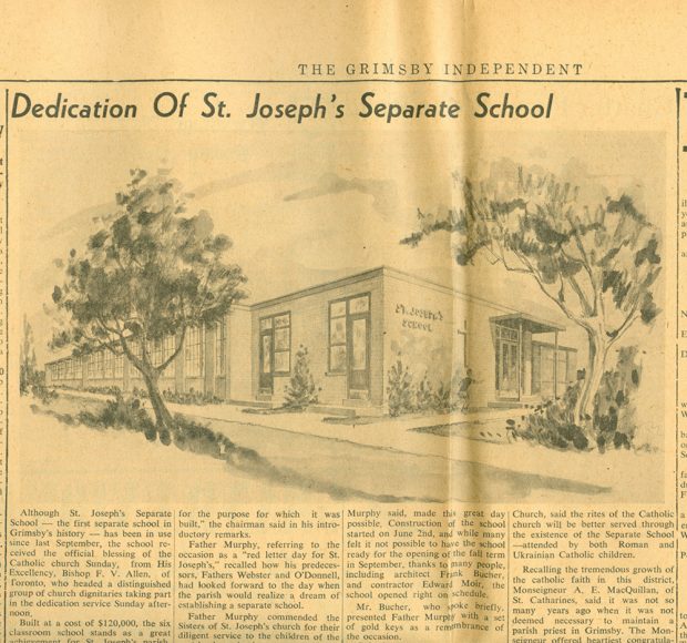 Article du Grimsby Independent au sujet de l’inauguration de l’école Saint-Joseph ; titre : Inauguration de l’école séparée Saint-Joseph.