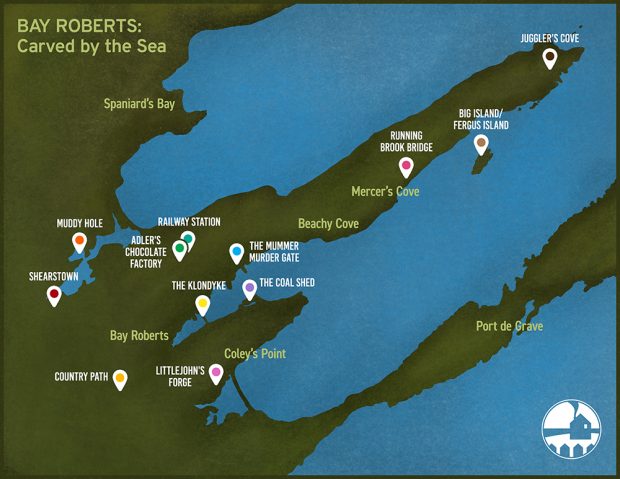 Carte illustrée de Bay Roberts.