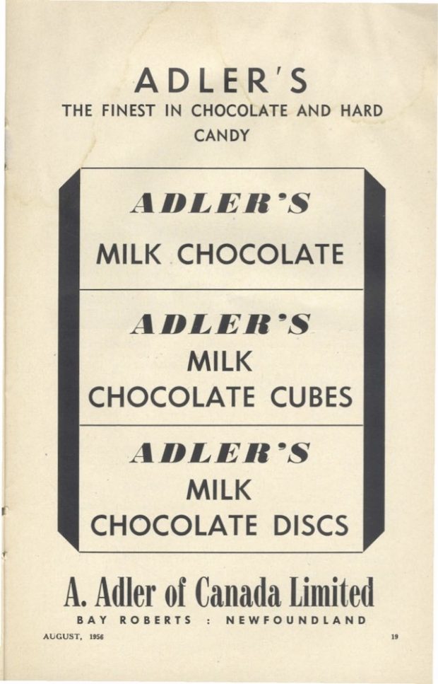 Publicité imprimée en noir et blanc pour le chocolat Adler.