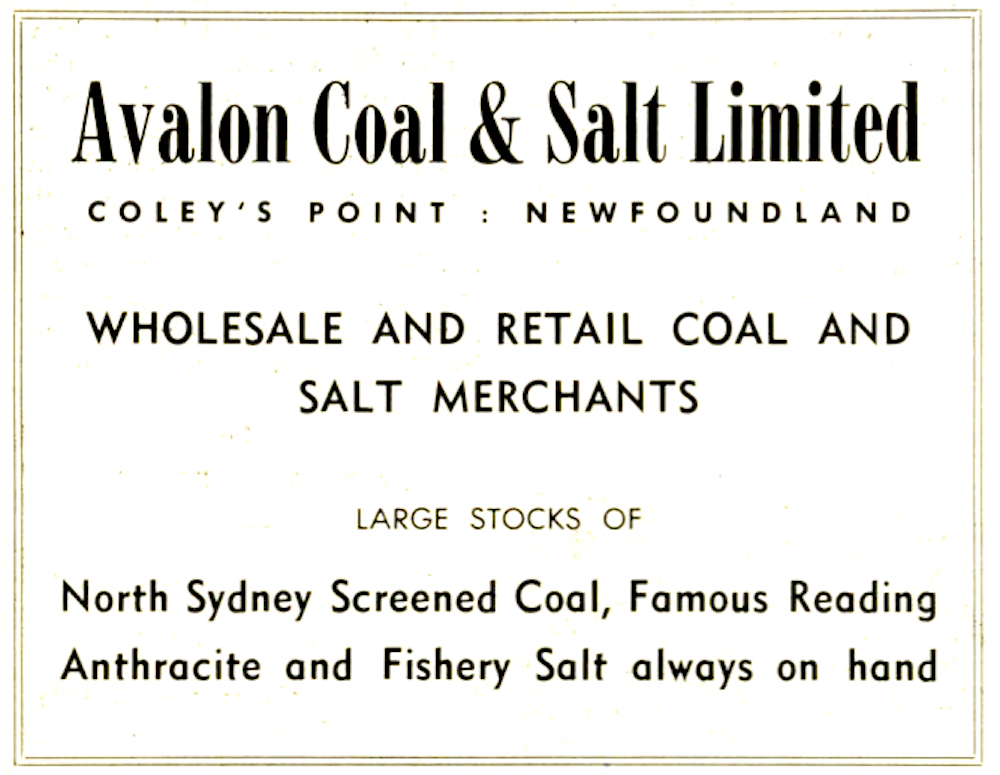 Publicité imprimée pour l’entreprise Avalon Coal & Salt Ltd, marchands de charbon et de sel en gros et au détail. 