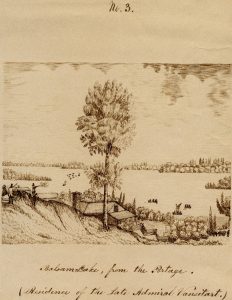 Dessin de gens, d’arbres et d’une maison sur un lac