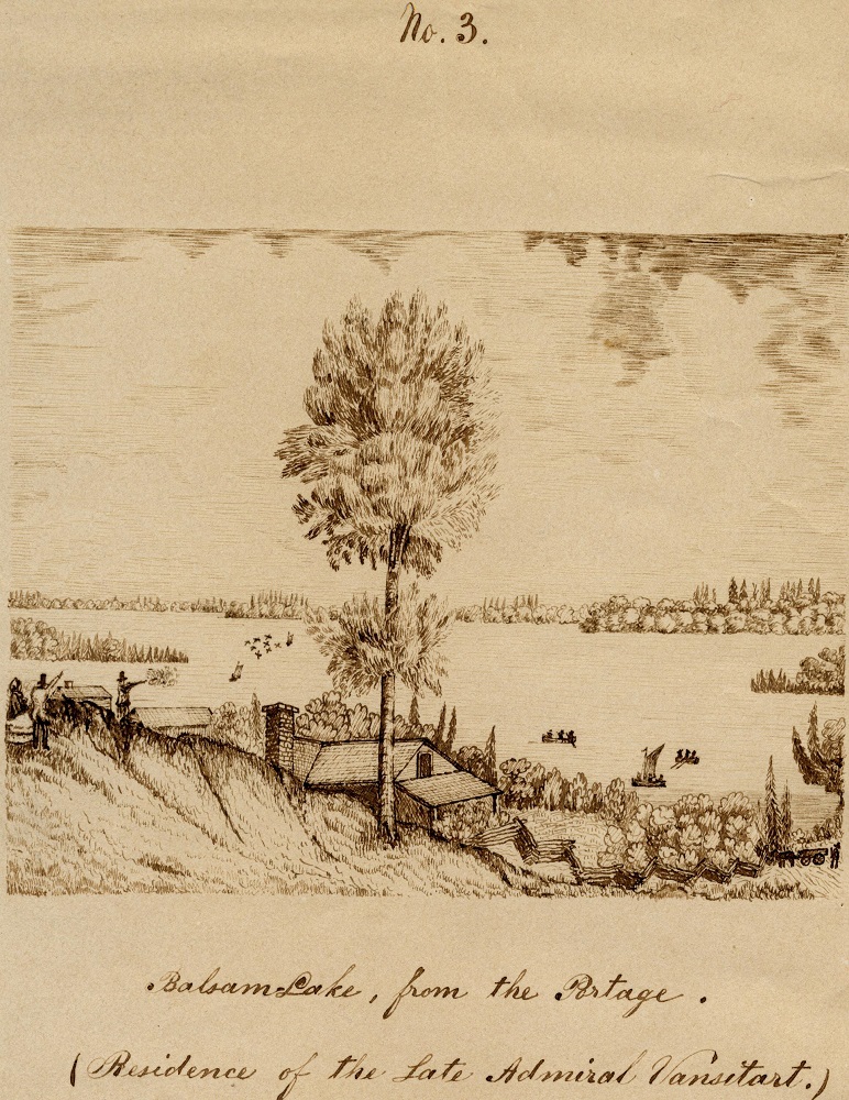 Dessin de gens, d’arbres et d’une maison sur un lac