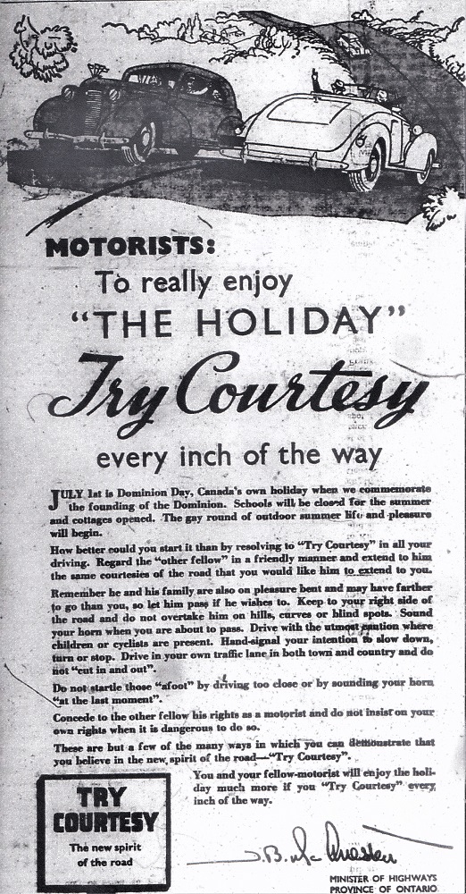Document d'archives imprimé en encre noire qui illustre des autos qui se côtoient, avec une colonne de texte imprimée en-dessous