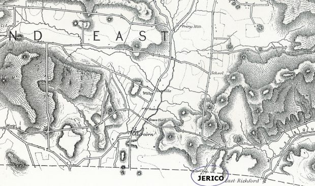 Au bas de la carte, le long de la frontière, le nom Jerico est  écrit à la main.