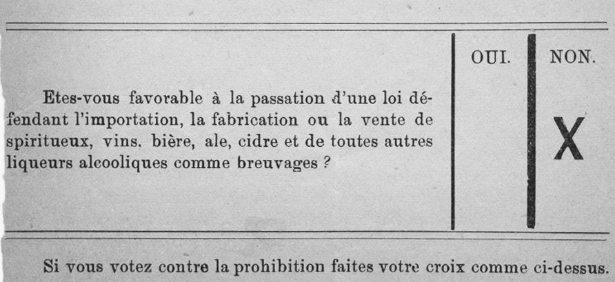 Texte de la question posée lors du référendum de  1898 et invitation à mettre son X sous le non 