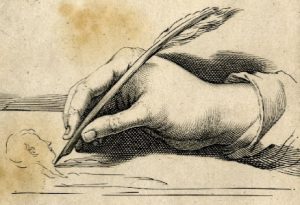 Dessin d’une main pour symboliser Mary Frary écrivant son  journal.