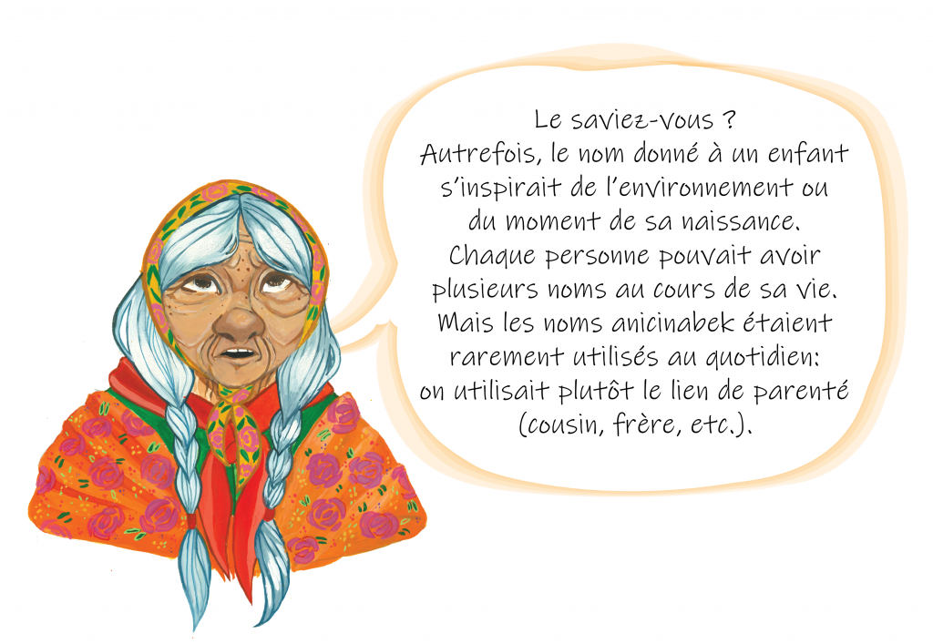 Une aînée dessinée avec une bulle de parole. Elle porte un châle fleuris sur ses cheveux gris qui sont tressés. Image en couleur.