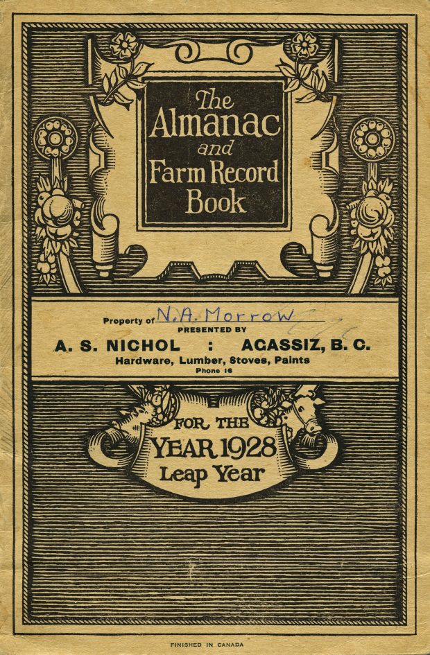 Image en couleur de la couverture du 1928 Almanac and Farm Record Book (almanach et livre des registres agricoles de 1928).