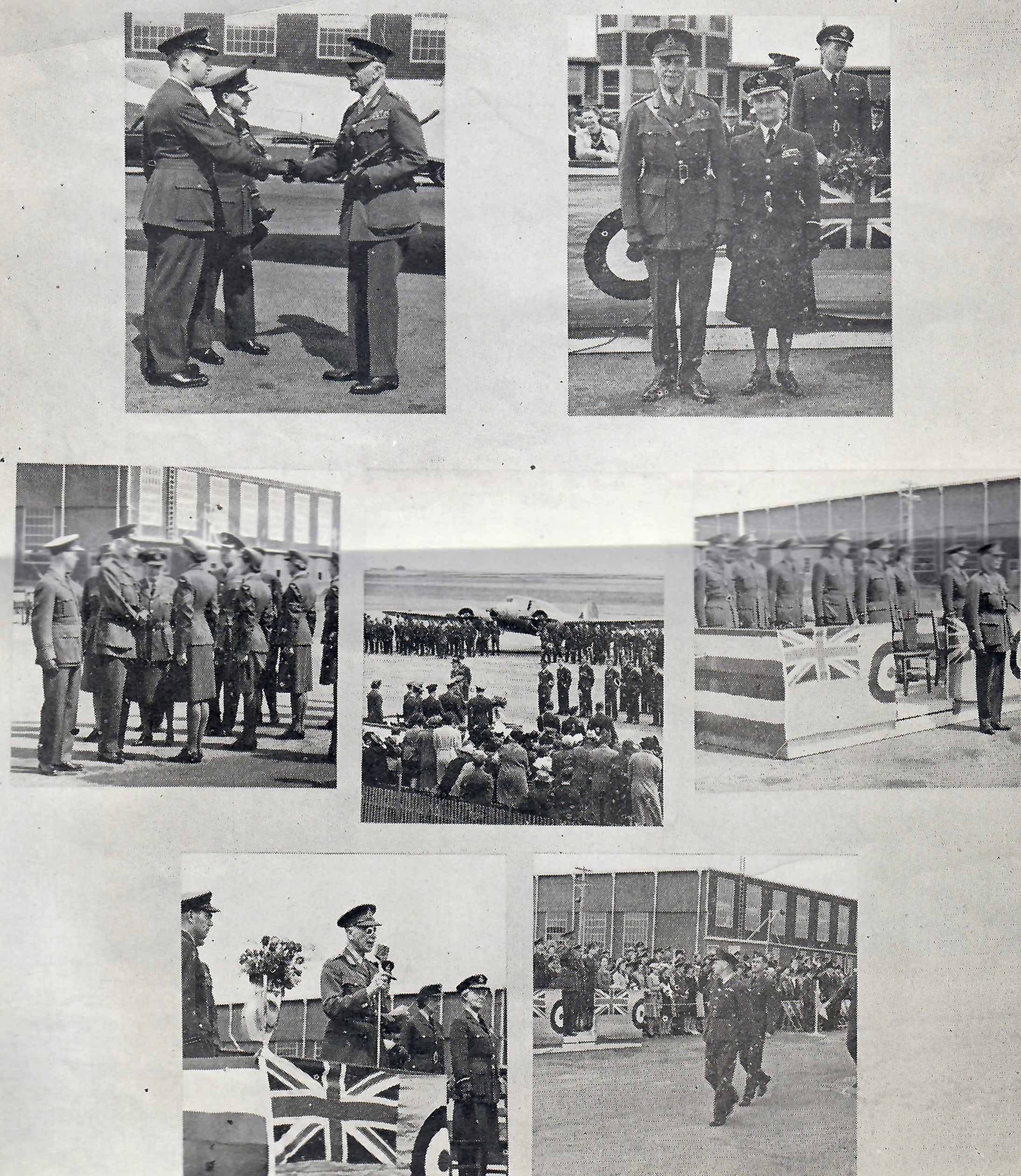 Page d’un article avec photos d’une parade militaire en noir et blanc