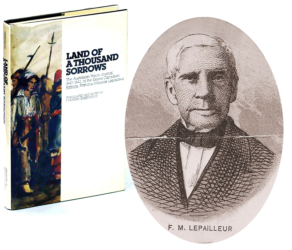Montage du livre "Land of a thousand sorrows" et d'une illustration représentant son auteur François-Maurice LePailleur..