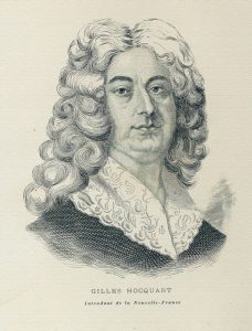 Black and white engraving representing the intendant Gilles Hocquart.