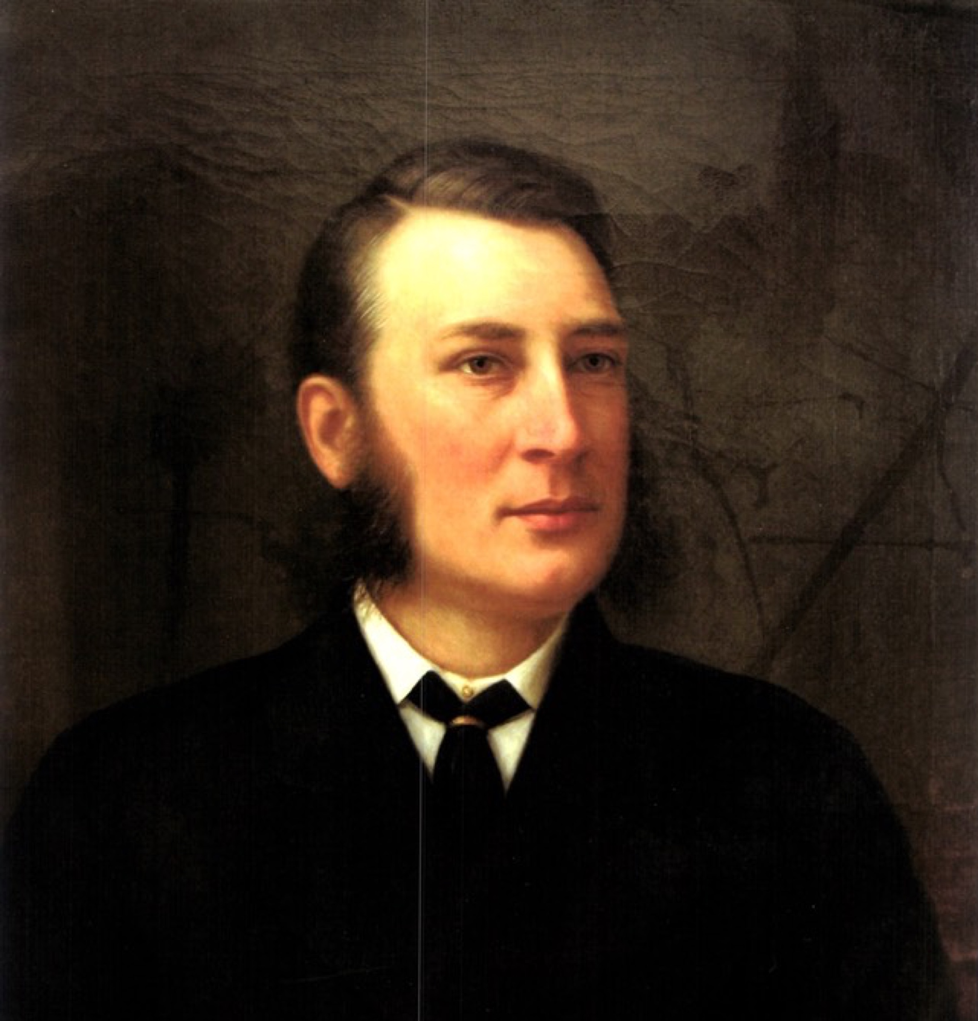 Un portrait plan buste –peint à l’huile de James Coristine vêtu d'un veston de couleur noire et d’une chemise blanche couplée d’une cravate. Il pourrait être âgé entre 30 et 40 ans, sa chevelure noire séparée par une raie arborée de longs favoris. Son expression est calme, bien que son teint soit rougeâtre; il a un regard qui porte au loin, orienté vers la droite.