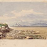 Aquarelle de Lady Agnes Macdonald : « From the Beach, Looking south-west, Pilgrim Island »