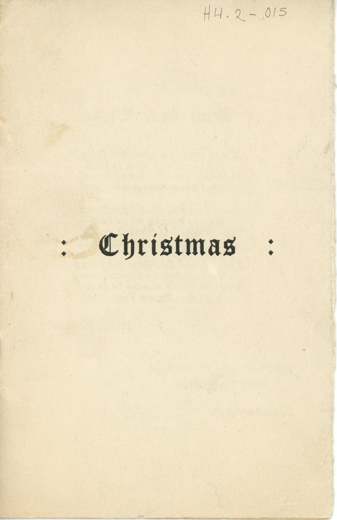 Livret de Noël rédigé par Maude Abbott en décembre 1929, 6 pages, encre noire sur papier sépia. La page couverture porte seulement l’inscription « Christmas » tandis que les pages suivantes contiennent les meilleurs vœux de Noël de Maude Abbott ainsi que deux de ses poèmes, soit « Ab bitam resurgo » et « My Mind ».