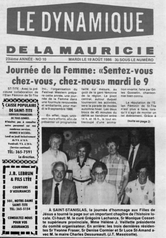 Une coupure de presse du journal Le Dynamique présentant une première page soulignant la journée de la femme au Festival western de St-Tite.