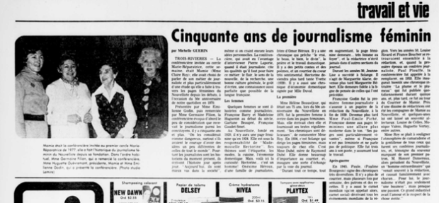 Une coupure de presse du journal Le Nouvelliste présentant une conférence de Claire Roy au sujet du journalisme féminin.