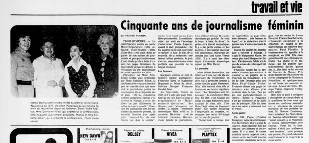 Une coupure de presse du journal Le Nouvelliste présentant une conférence de Claire Roy au sujet du journalisme féminin.