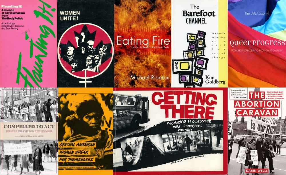 Un collage composé de neuf livres.