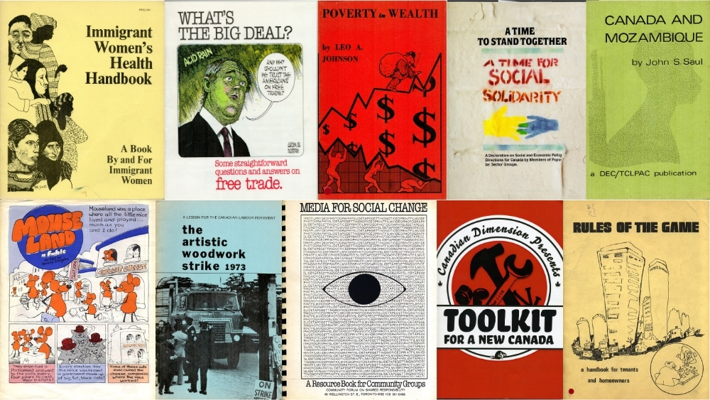 Un collage composé de dix brochures différentes.