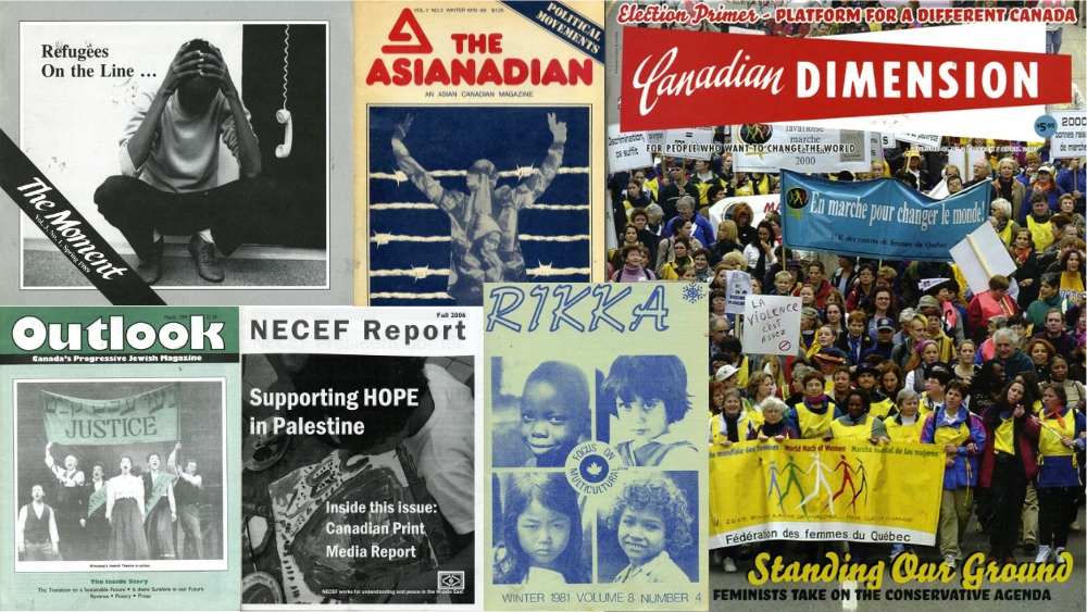 Un collage composé de six revues.