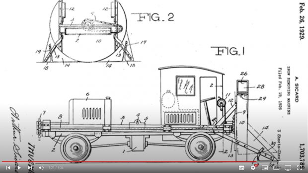 Arthur Sicard et les dessins soumis pour faire breveter son invention.