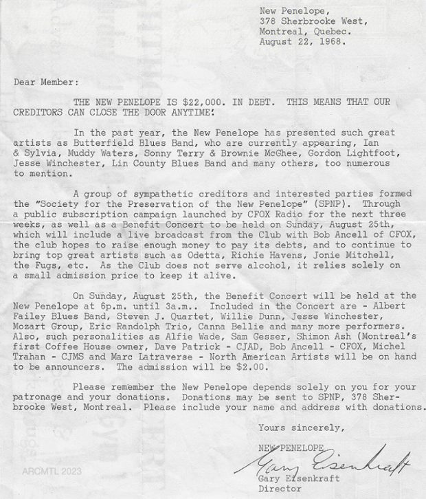 Lettre dactylographiée signée par Gary Eisenkraft.