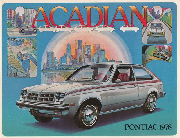 Publicité décorative représentant un tableau de la Pontiac Acadian 1978.